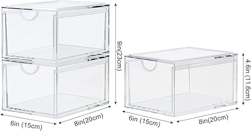 Miniatura 3 de Paquete de 2 cajones organizadores de cosméticos apilables, caja organizadora de maquillaje de acrílico transparente, contenedores de almacenamiento