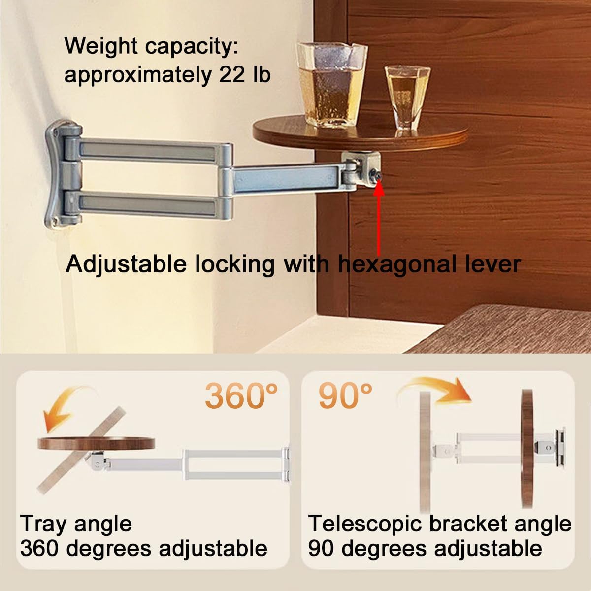 Bedside Shelf Wall Mount Tea Table Folding Brackets,Floating Nightstand Retractable Folding Hinges,Narrow Side Table Retractable Bracket,Suitable for Living Room,Bedroom,Study,Bathroom,etc