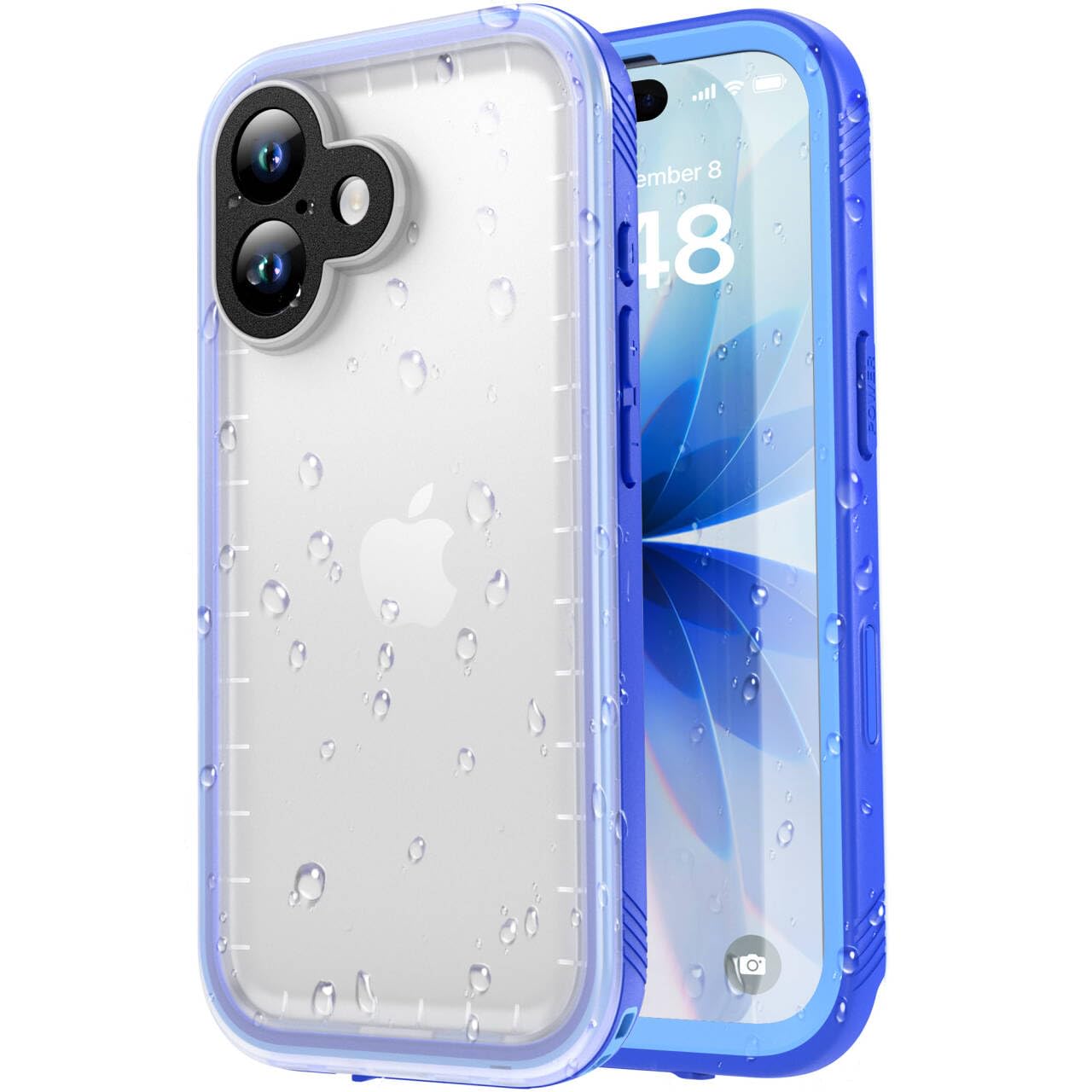 SPORTLINK iPhone 17 用 防水ケース - いPhone 17 ケース 完全防水 IP68規格防水等級 防雪 防塵 耐衝撃 360°全面保護 ワイヤレス充電 フェイスID 認証対応 カメラ調整ボタン 操作便利 超薄型 ストラップ付き 雨の日 水中撮影アイホン 17 ボウスイケース お風呂 プール 海に泳ぐ 6.3インチ 適用 (ブルー)