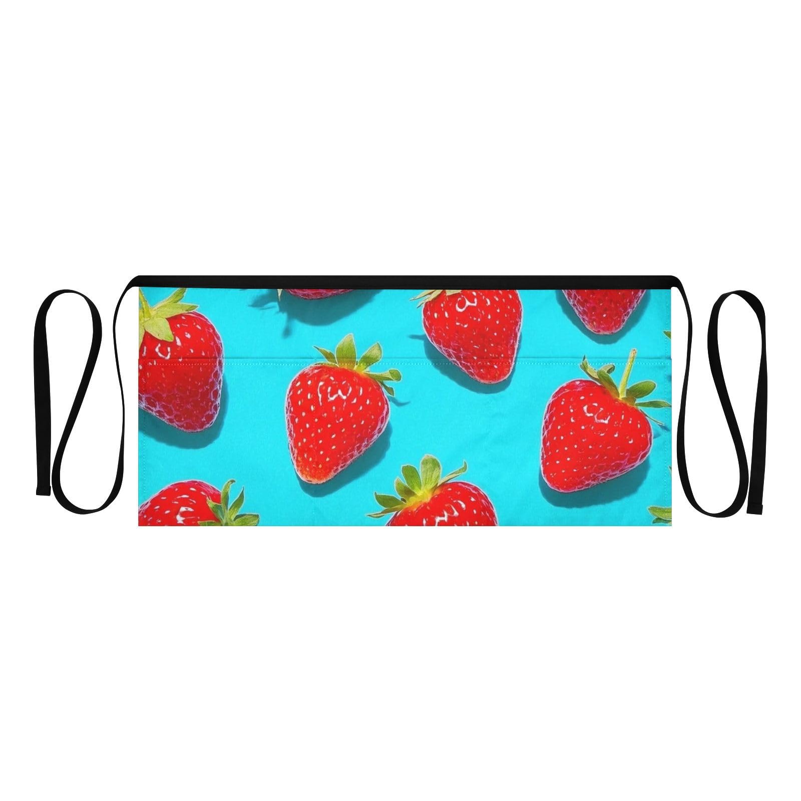 FASHON&FASCIN Server Apron with Pockets Waist Aprons Half Waitress Apron Strawberry Pattern for Gardening Restaurant,Multi1
