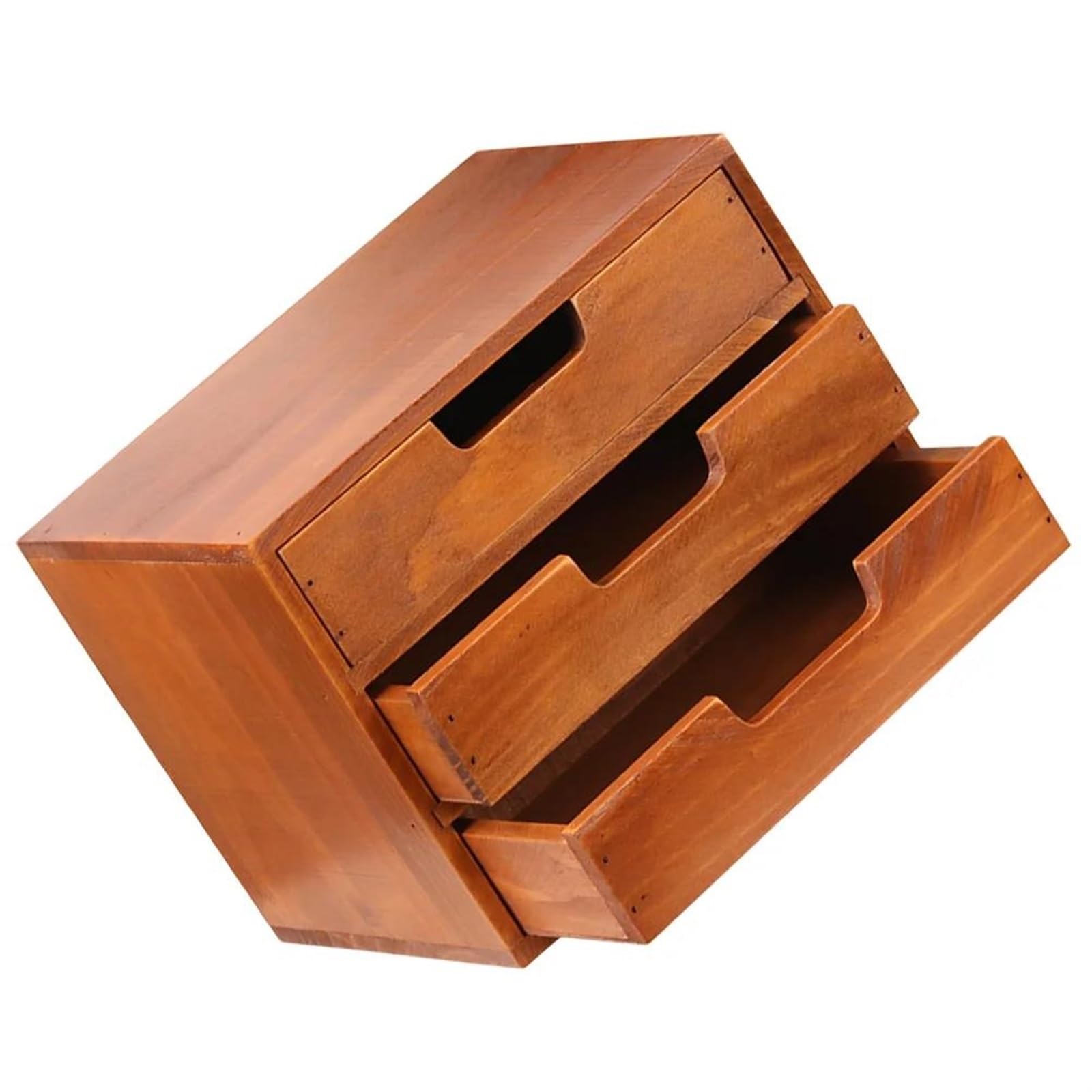 Drewniany organizer na biżuterię – mini 3-poziomowy podróżny organizer do makijażu elegancka gablota szuflada na akcesoria stylowy prezent dla kobiet