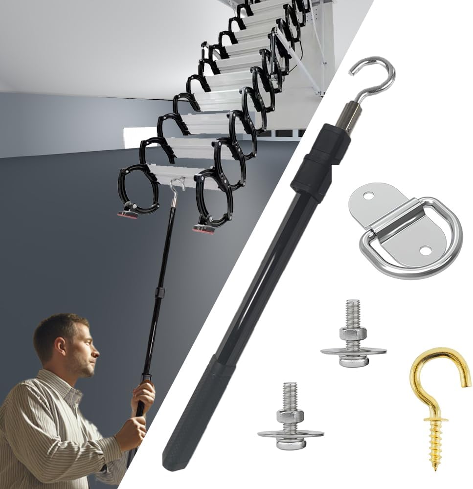 VOVCIG Attic Pull Down Hook Kit, Attic Door Ladder Pull Down System, Ladder Accessories for Replacement The Original Pull Cord Rope