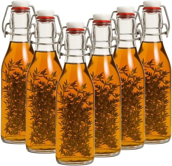 Set of 6 swing stopper bottle, glass bottles, 200 ml juice bottles, 0.2L with clip lock for self filling