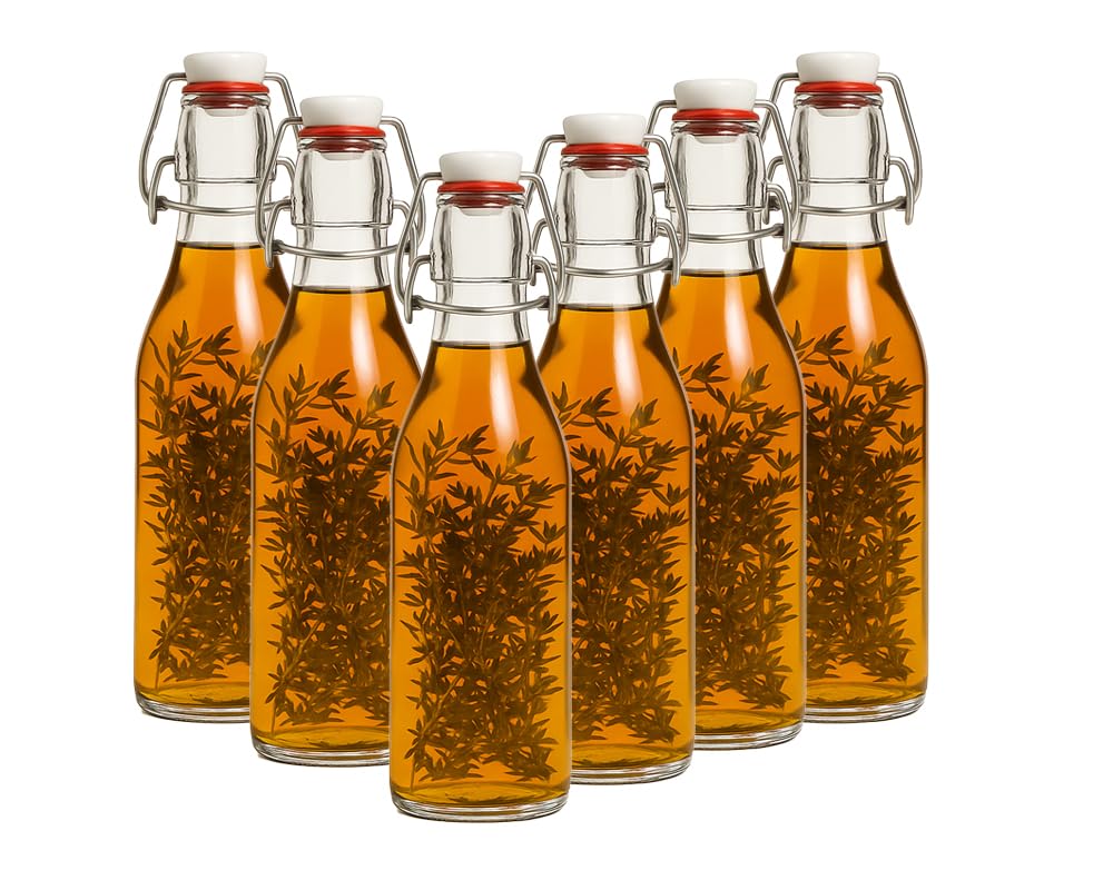 Set of 6 swing stopper bottle, glass bottles, 200 ml juice bottles, 0.2L with clip lock for self filling