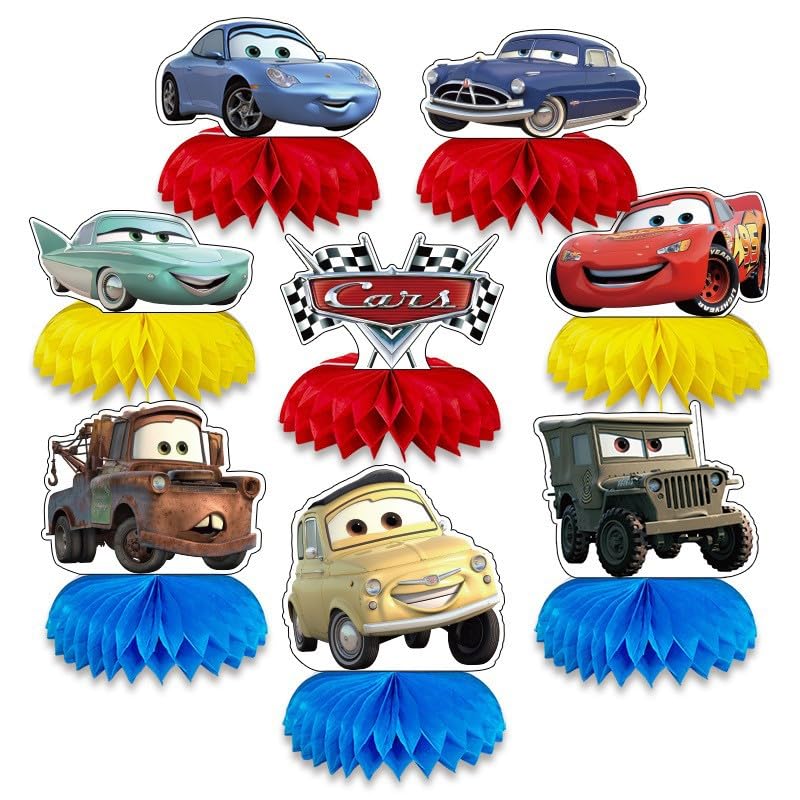 8 Pcs Car-Themed Cartoon Party Decorations Cute 3D Birthday Table Decorations Honeycomb Centerpieces Perfect for Birthday Parties Themed Parties Holiday Celebrations and Other Occasions