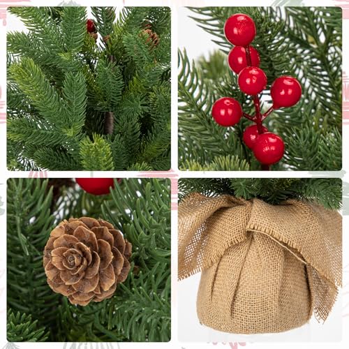 18inchtabletopchristmastreesmallartificialxmastreeminichristmastreewithredberriespineconesandburlapbaseminiaturechristmasdecorforhomefarmhousedesk  Urban Country Home Decor 18 inch table top christmas tree small artificial xmas tree mini christmas tree with red berries pine cones and burlap base miniature christmas decor for home farmhouse desk  urban country home decor