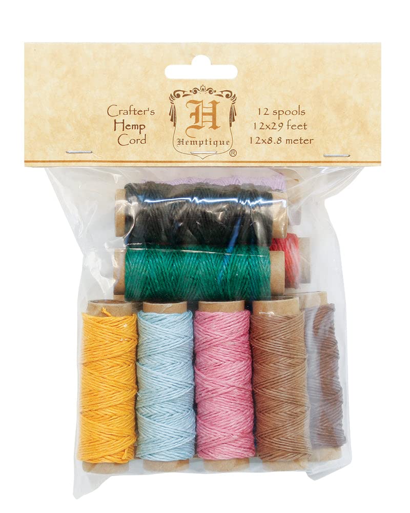 Hemptique Hemp Cord Mini Spools 10lb 29' 12/Pkg-Assorted Colors