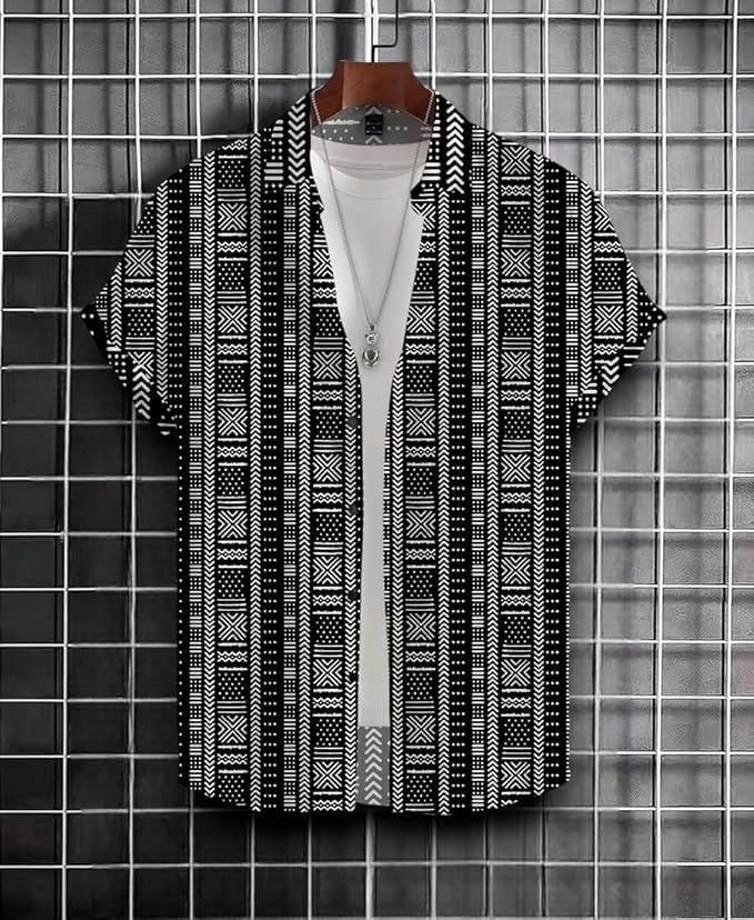 Image of Men's Striped Slim Fit Half Sleeves Stratchable Printed Shirt