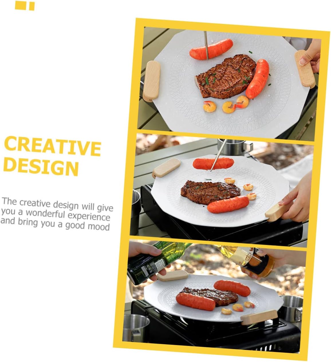 Luxshiny Bbq Grilling Pan Portable Bbq Grill Tray with Handles Outdoor Camp Barbecue Tray for Chicken Vegetables Shrimp and Meat for Gas Grills and Camping