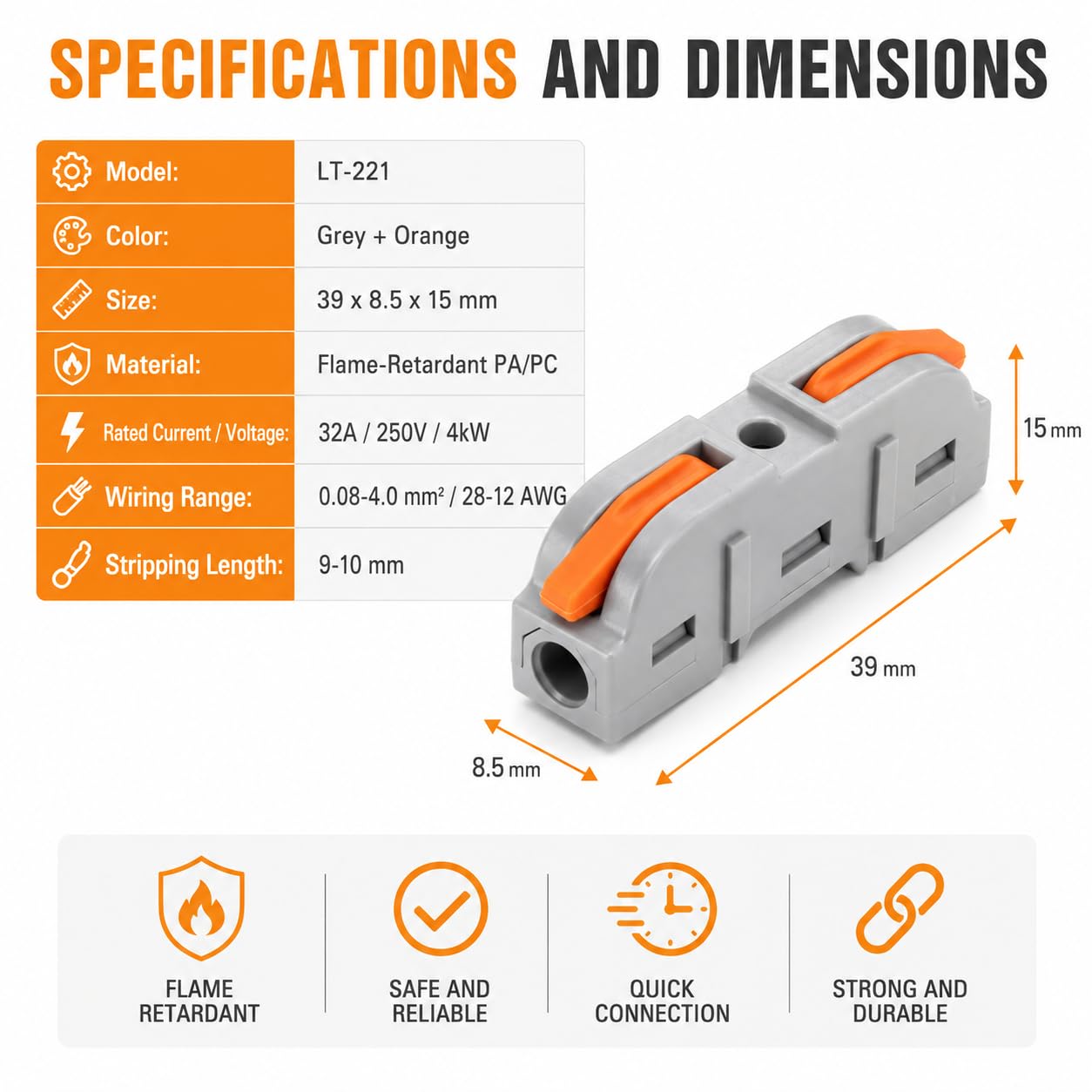 Lever Wire Connector 10 Pack, Quick Splice Inline Electrical Wire Connector Clips for 0.08–4 mm² Solid & Stranded Wires, Tool-Free Reusable Cable Terminals — Amazon image 2