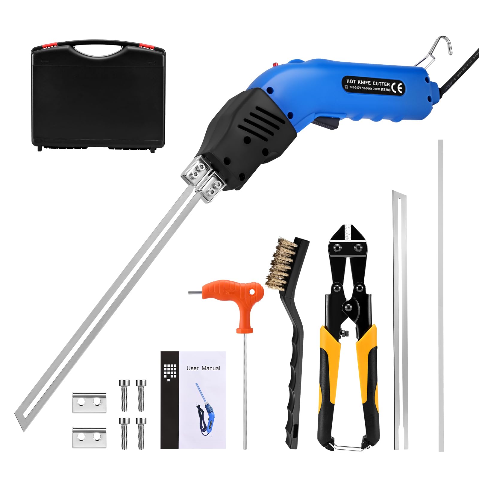 Taglierina elettrica per schiuma raffreddata ad aria da 200W Kit di strumenti per il taglio del polistirolo a coltello caldo con pinza Filo caldo fai da te con piegatura 24H di lavoro