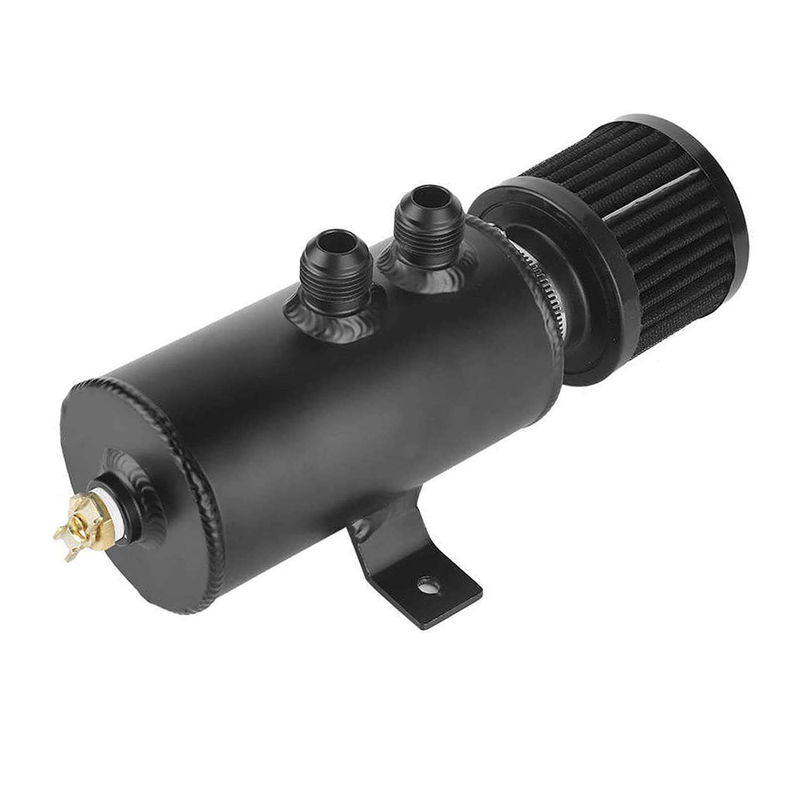 CarkioUniversal 10AN Aluminum Baffled Oil Catch Can with Drain Valve 2 Ports Brushed Reservoir Tank with Breather Filter 750ml(Black)