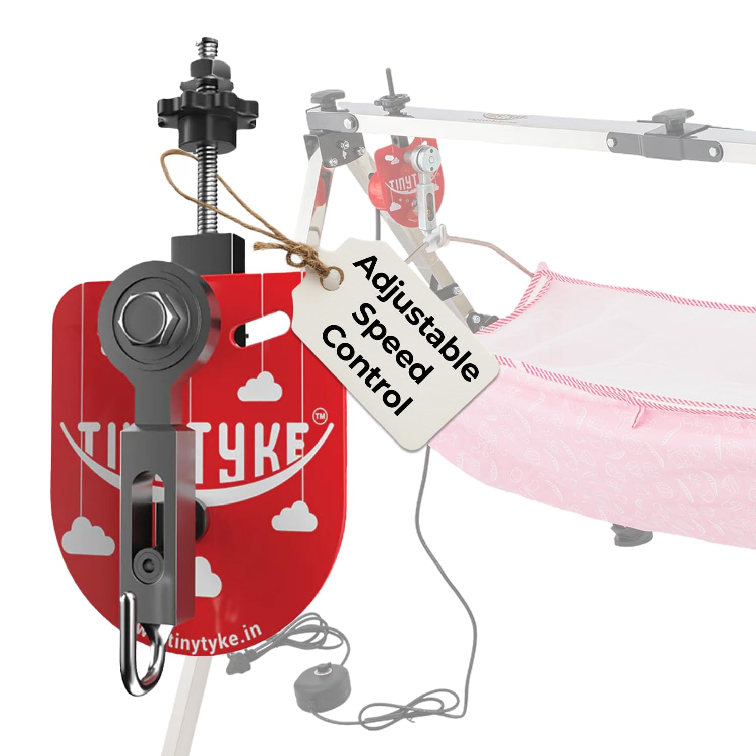 TINYTYKE Automation Kit (Cradle Not Included) - Automatic Jhula for Kids 0-3 Years - Portable with Pink Cloth - Automatic Cradle Kit Fits Square Round Wooden Frames - Up to 20kg