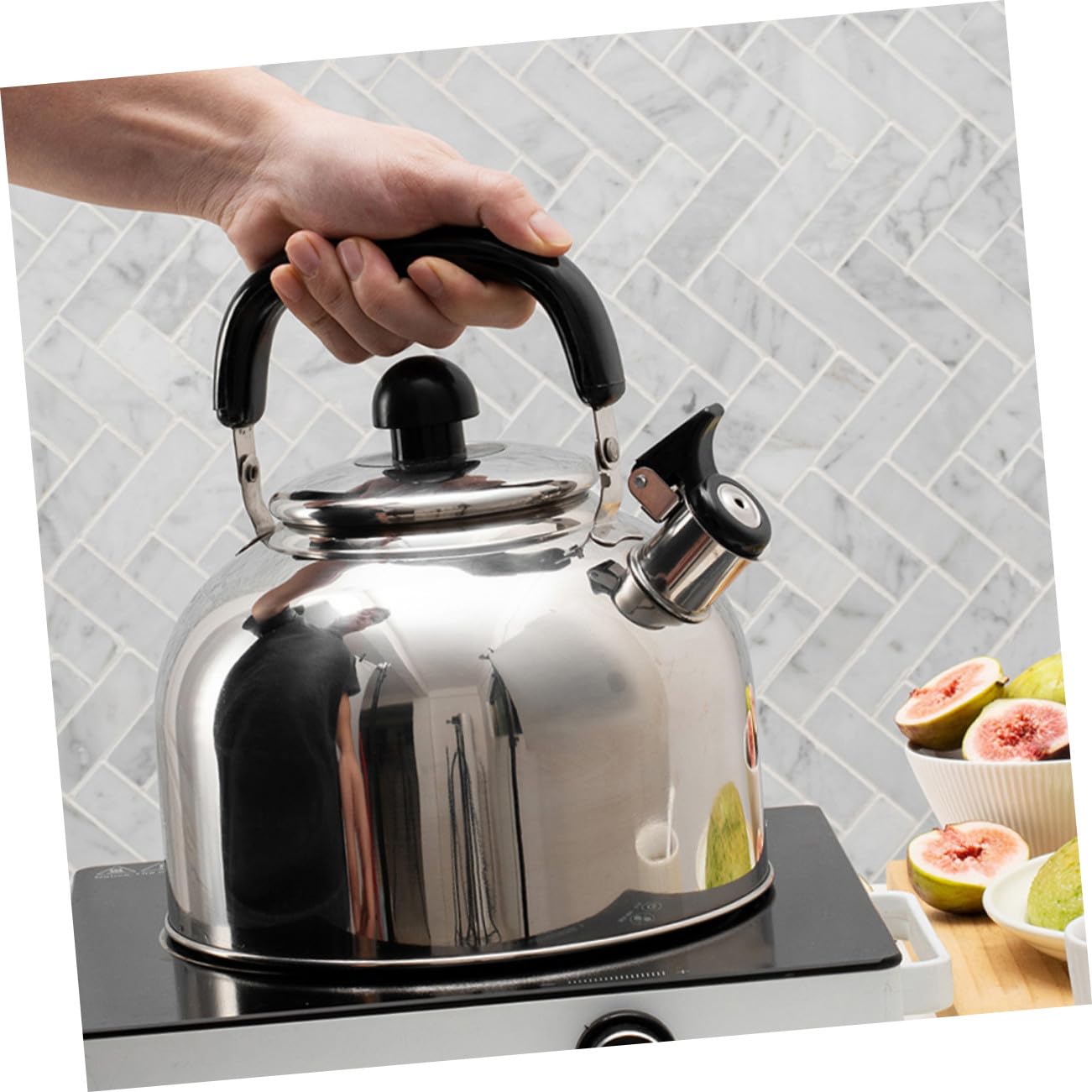 TOYANDONA Hervidor de Agua de Acero Inoxidable con Silbato Audible Mango Ergonómico Apto para Estufas de Gas Inducción y Eléctricas Fácil de Limpiar y