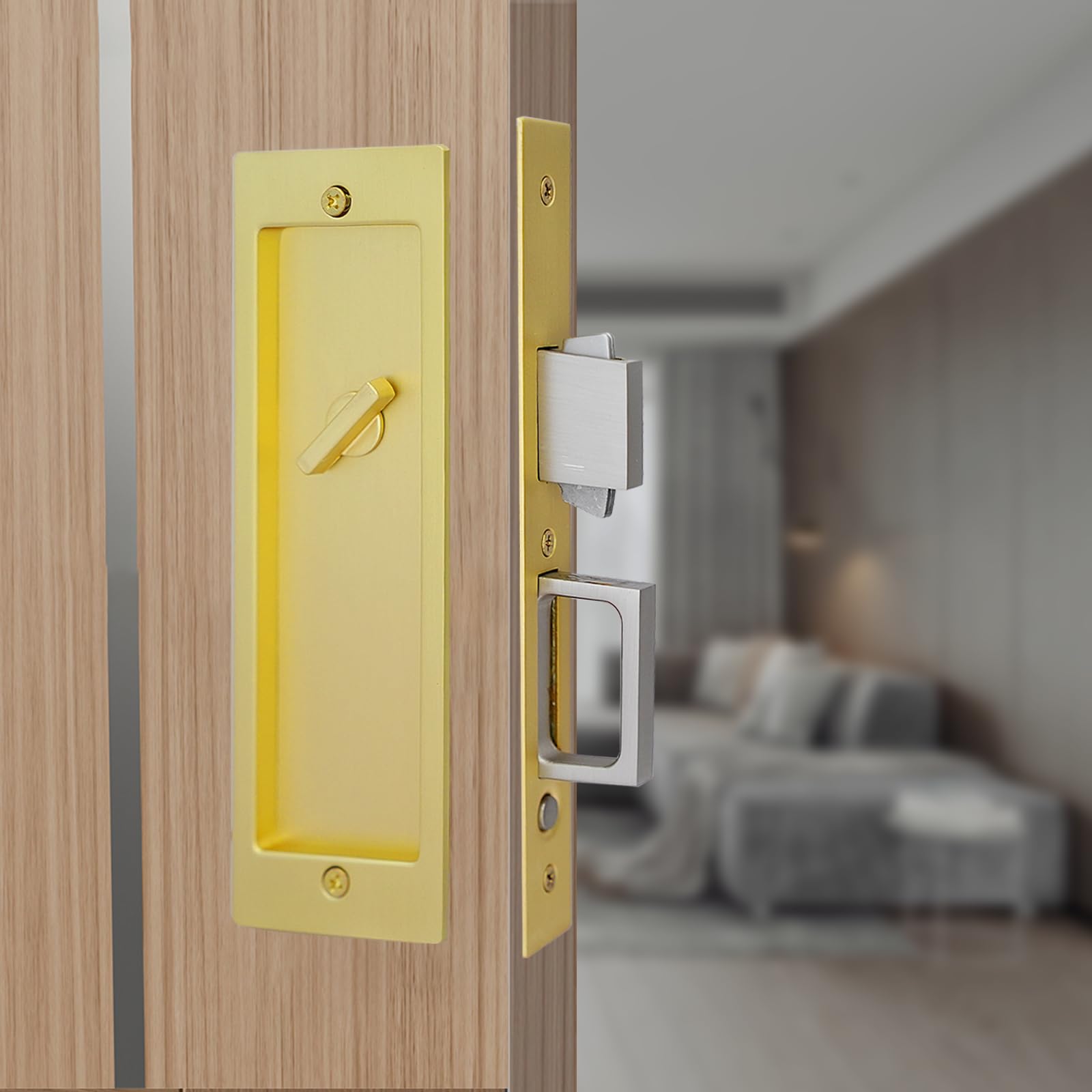 LWZH Pocket Door Lock - Push-to-Pop Privacy Hardware -11