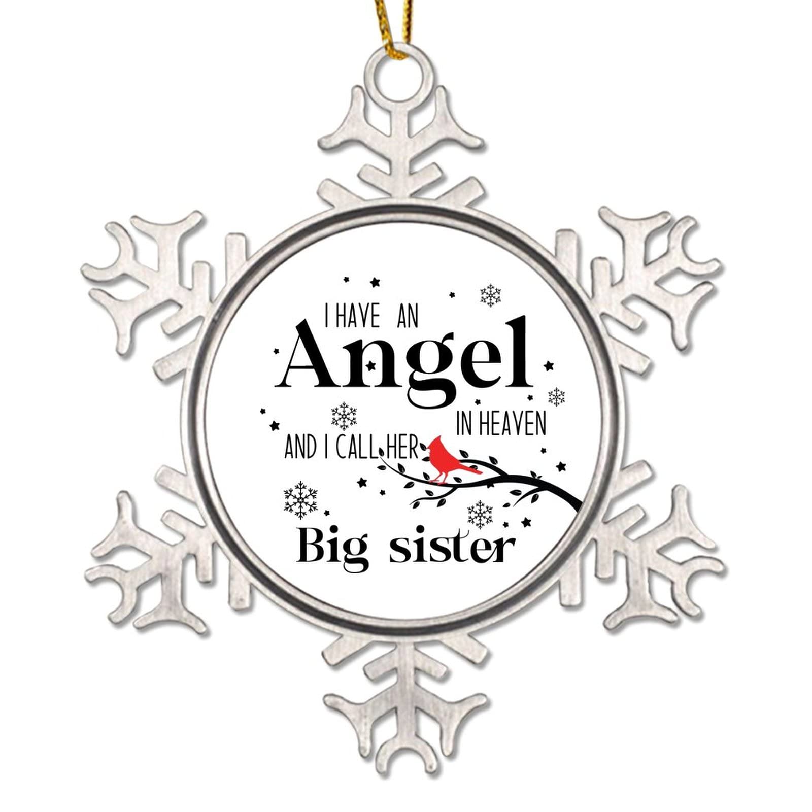 I Have An Angel in Heaven And I Call Her Big Sister Christmas Tree Ornament 3in Novelty Metal Christmas Tree Decoration Ornament Red Bird Memorial in Heaven Christmas Tree Keepsake