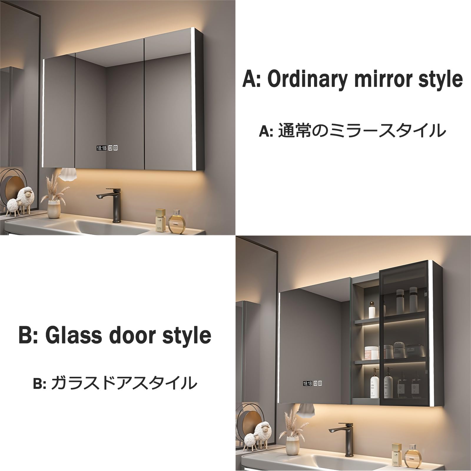 Moderno armario LED con espejo de baño con función inteligente antivaho, montado en la pared, madera maciza de alta resolución, color blanco, 120 x 70 cm