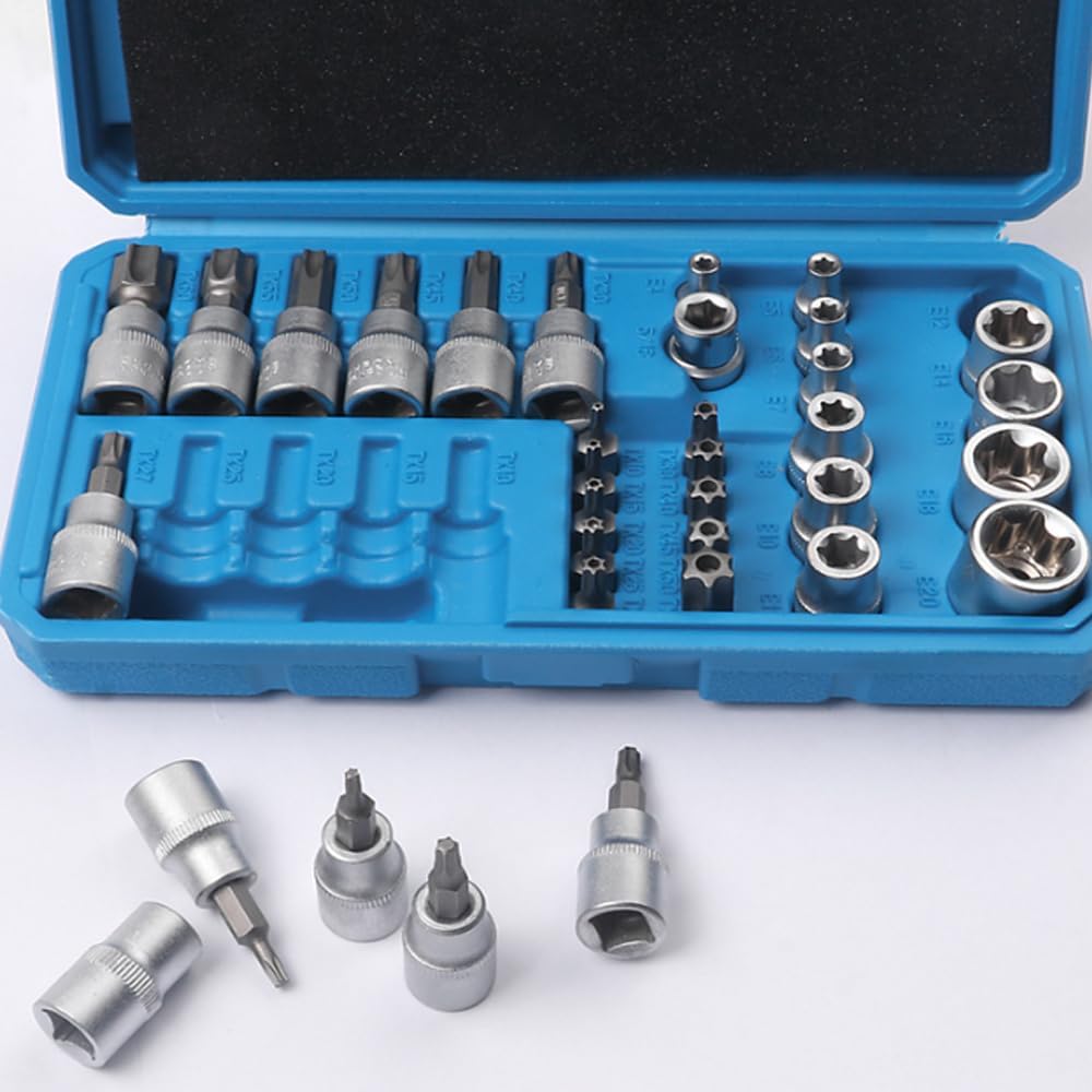 Drive Torx Bit and E-Torx Star Socket Set, 34Pcs, Star Socket Set, for Cars, Motorcycles, and Bicycles Repair