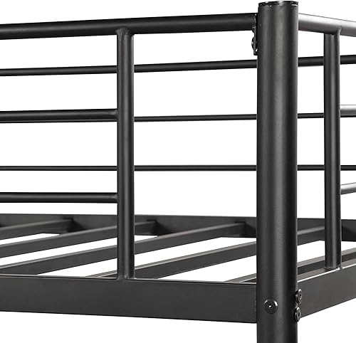 Miniatura 7 de Flieks Litera de metal con nido, litera individual sobre individual con 2 escaleras y barandilla de seguridad, litera con marco de acero resistente