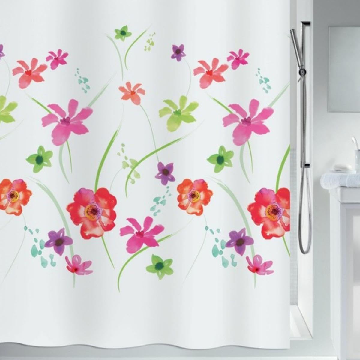 Spirella Rideau de Douche Polyester Flower Meadow 180x180cm Rouge