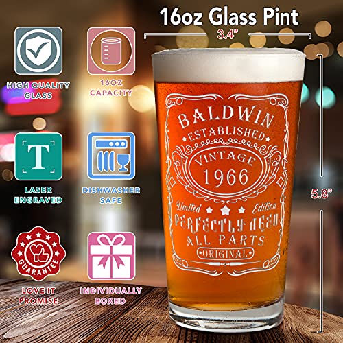 Personalized Beer Glass 58th Birthday Gift Perfectly Aged 58 Years Old 1966 Vintage Etched Custom Mug 16 oz Pint Drinking Glasses For Men