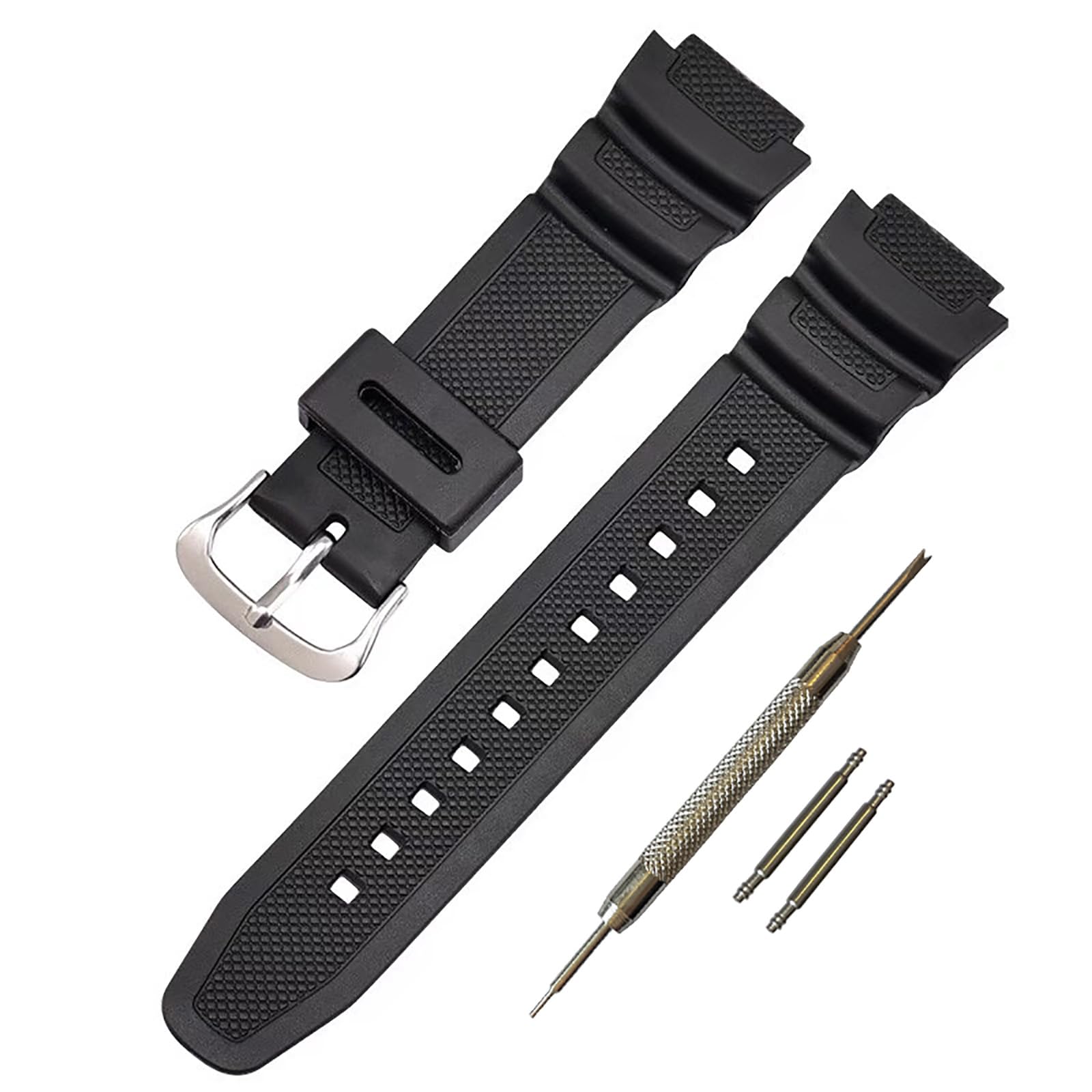 カシオ用 G-SHOCK AQ-S810W/S800W SGW-300H/400H W-216H/W-735H 用 バンド 交換バンド ベルト シリコン製 ストラップ 交換用ベルト スポーツ 耐衝撃 防汗 (Black/Silver Buckle)