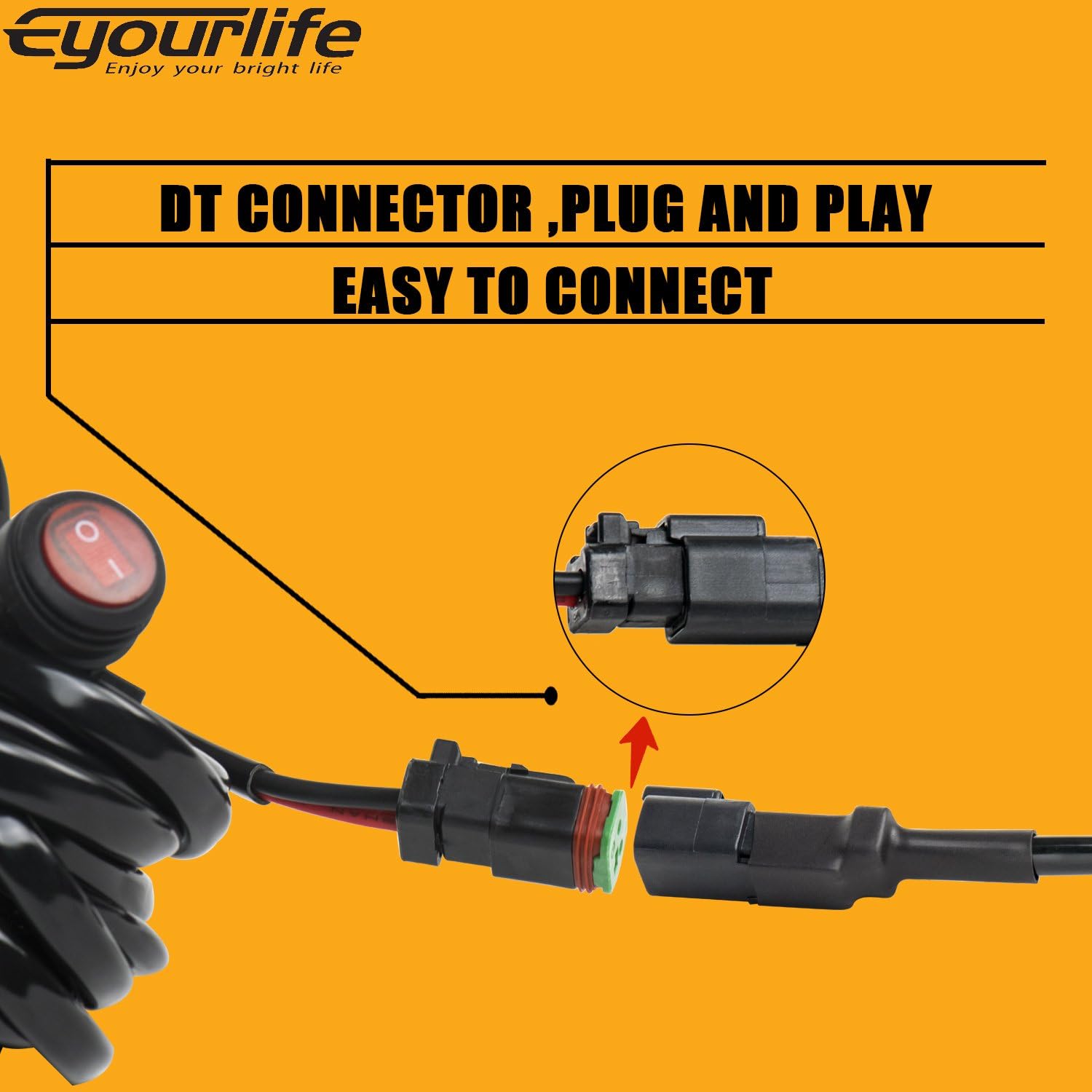 180W Cablaggio Fendinebbia con Interruttore 12V 40A per 2 lampadine LED connettori DT con portafusibili impermeabile per SUV ATV e camion fuoristrada