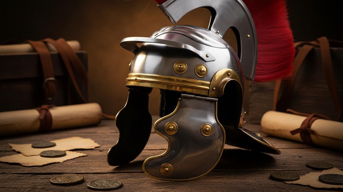 Casco medieval de centurión romano con armadura de ciruela roja, disfraz de gladiador de Halloween históricamente clasificado, totalmente portátil para la mayoría de los adultos.