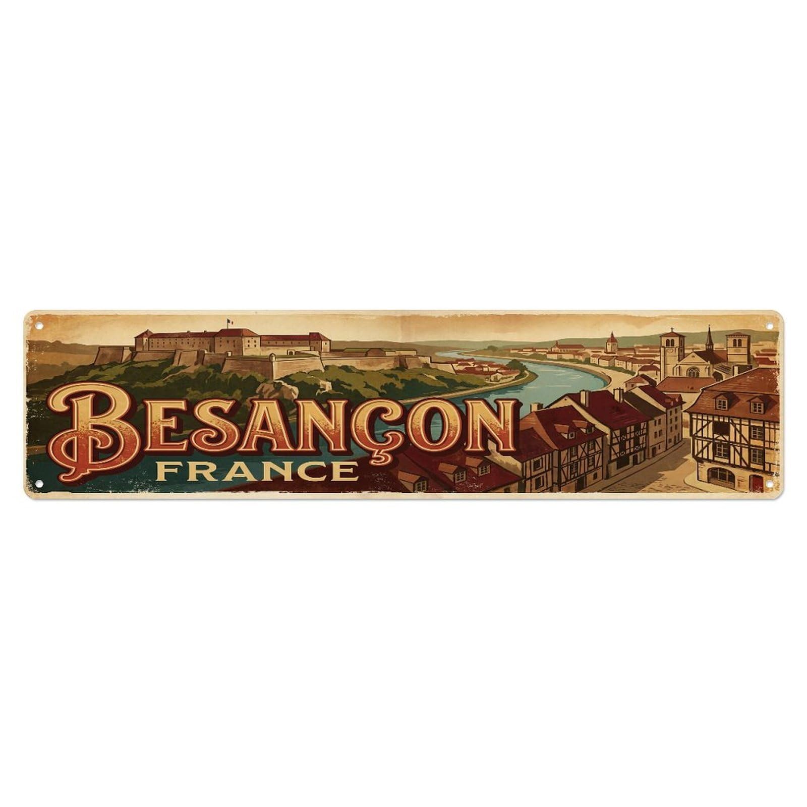 Tgrcjimh Style Metal Tin Sign Vintage Travel France Besancon