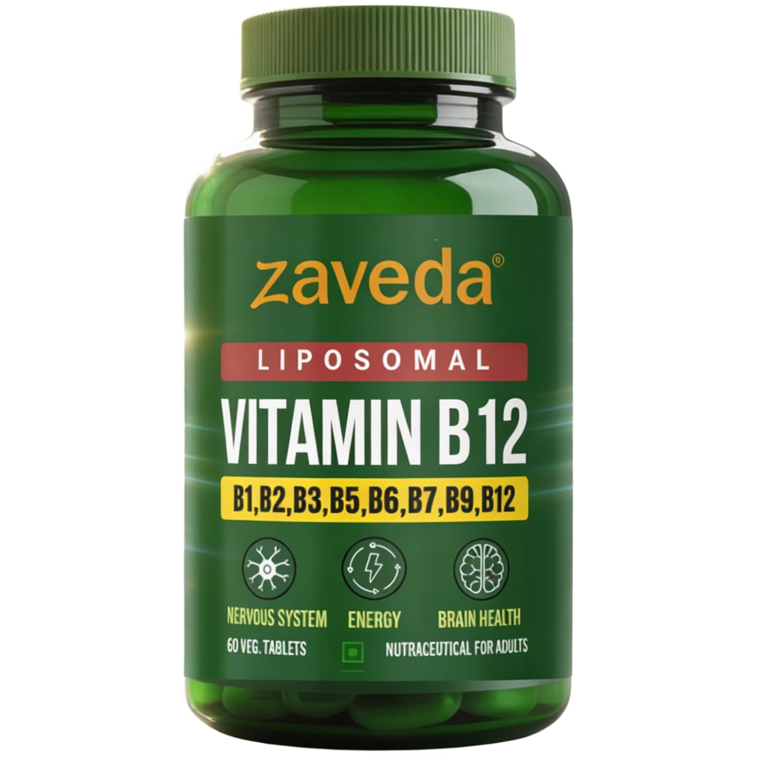 Liposomal Vitamin B12 with B1, B2, B3, B5, B7, B9, 60 Nos. Veg.