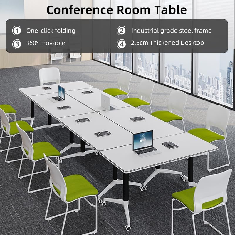 Conference Table, Folding Conference Room Tables with Flip-Top Design, Mobile Seminars Dynamic Meetings Training Tables for Offices, Classrooms, and Meeting Room (Walnut, 63×23.6×29.5in)