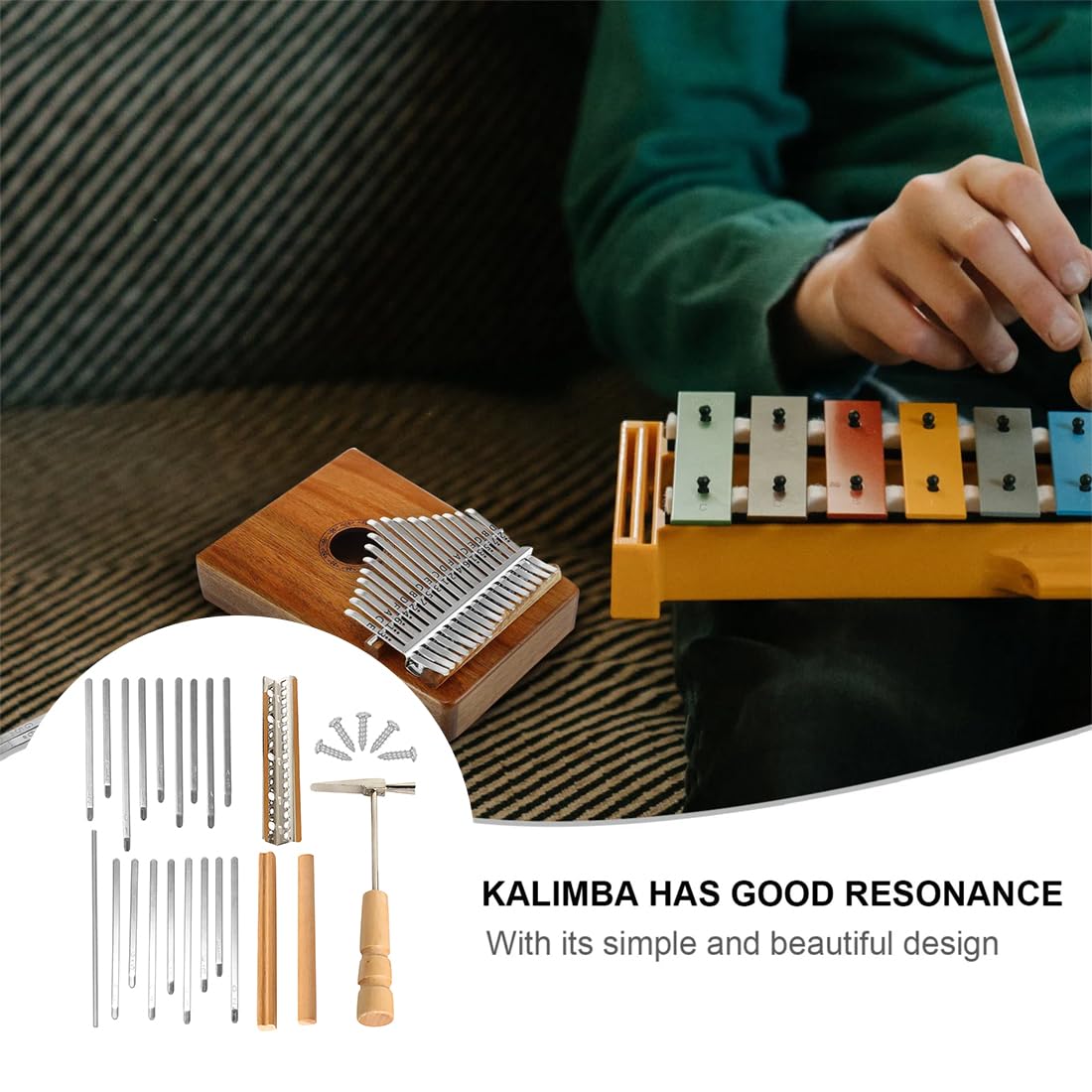 17 Keys Kalimba Kit-Kalimba Strumento Musicale-Accessori Fai-da-Te per Pianoforte a Pollice a 17 Toni-Thum Piano Parti di Ricambio-con Borsa Portaoggetti e Tuning Hammer