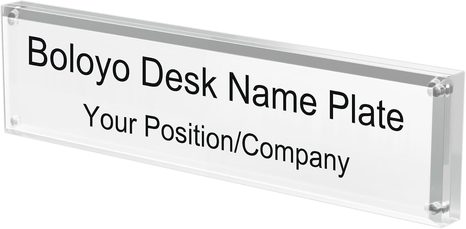 Boloyo Acrylic Desk Name Plate Holder for Office, 2.5 x 10 Inch 1PC Acrylic Blank Nameplate Block Double Sided Table Name Plate Stand Business Sign Desk Holder
