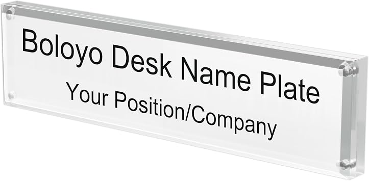 Boloyo Acrylic Desk Name Plate Holder for Office, 2.5 x 10 Inch 1PC Acrylic Blank Nameplate Block Double Sided Table Name Plate Stand Business Sign Desk Holder