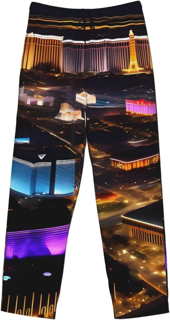 Mens Pajama Pants, Soft Funny Lounge Sleepwear Pj With Pockets Las Vegas Night View Men'S Separate Bottoms