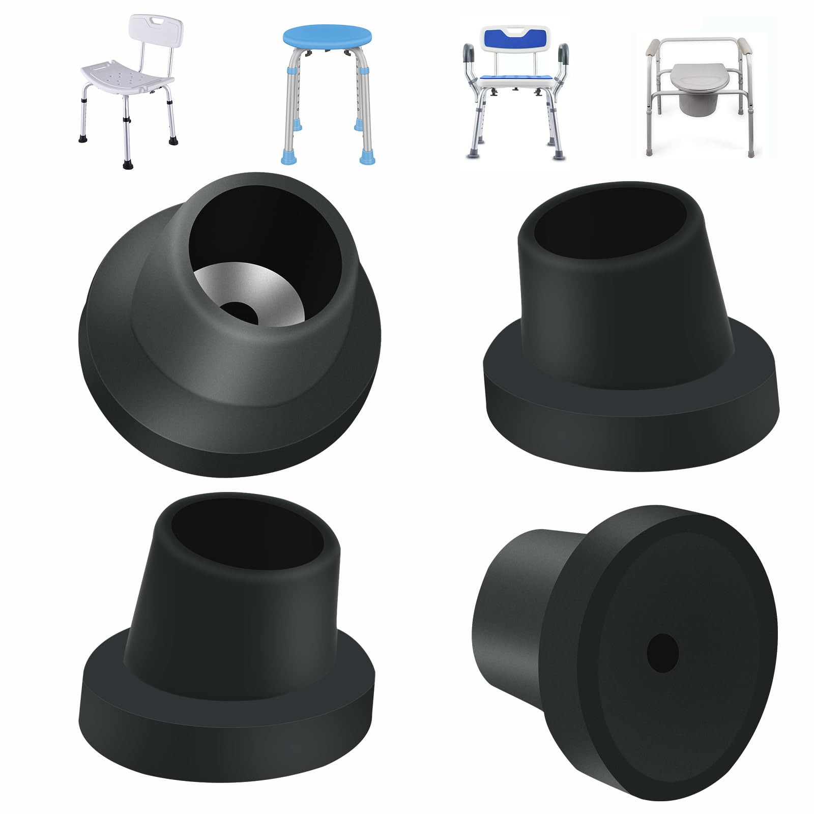 Photo 1 of 4 Pcs Replacement Feet for Bath Chair Leg Caps Heavy Duty Slope Rubber Feet Pad for Bath Seat Shower Stools (Black, 1-1/8")