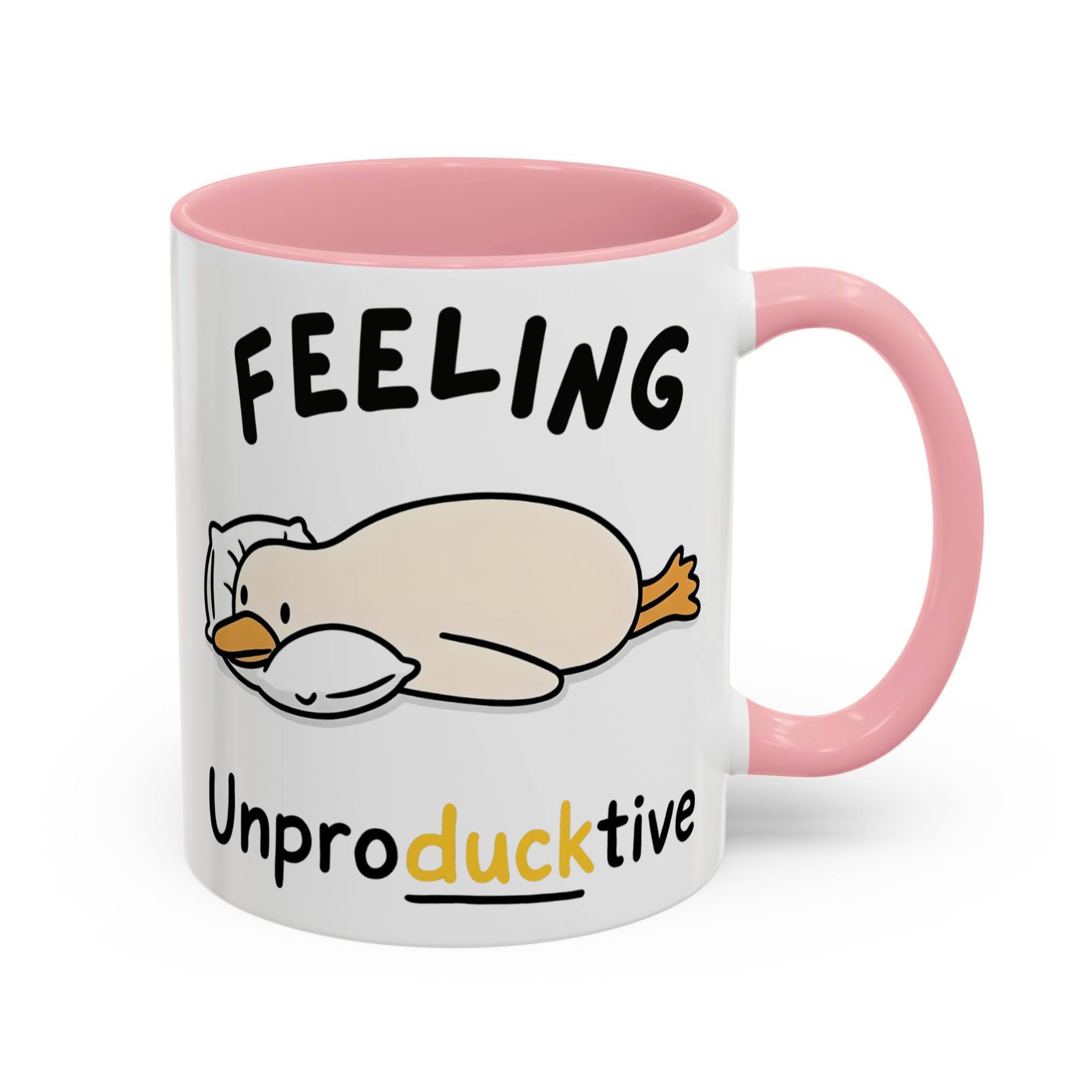 Feeling Unproductive Duck Mug, Funny Lazy Duck Coffee Cup, Cute Procrastination Pun Drinking Mug, Humorous Office Work Gift for Coworkers & Friends (Pink 11oz, Mug)