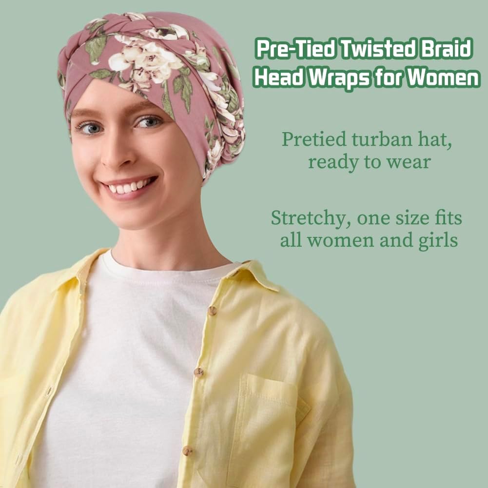 4 Pieces Womens Turban Hat Head Wrap Chemo Cap Ethnic Bohemia Tie Dye Pre-Tied Twisted Braid Hair Cover Headwear - Image 7