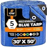 Better Blue Poly Tarp 30' x 50' - Multipurpose Protective Cover - Lightweight, Durable, Waterproof, Weather Proof - 5 Mil Thick Polyethylene - by Xpose Safety