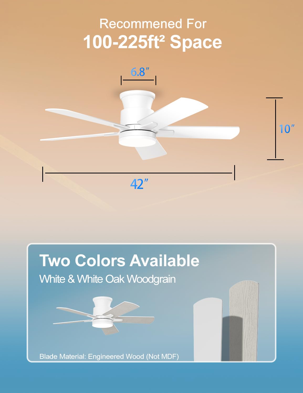 Allsmartlife Ventilador de techo, 107 cm, color blanco
