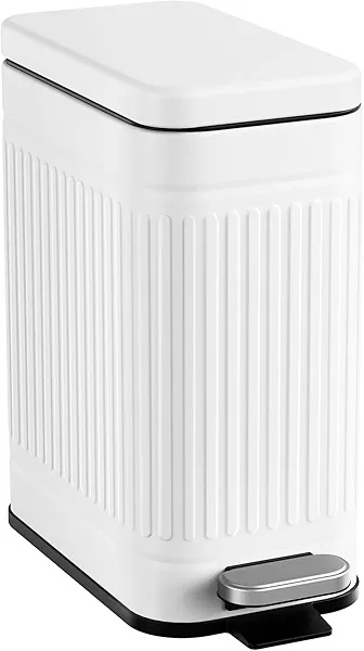 TrashAid Bathroom Trash Can with Lid, 2.6 Gallon Small Garbage Can Soft Close, Stainless Steel Step Waste Basket for Bathroom, Bedroom, Home Office, Laundry Room, Toilet, RV, White, 10 Liter