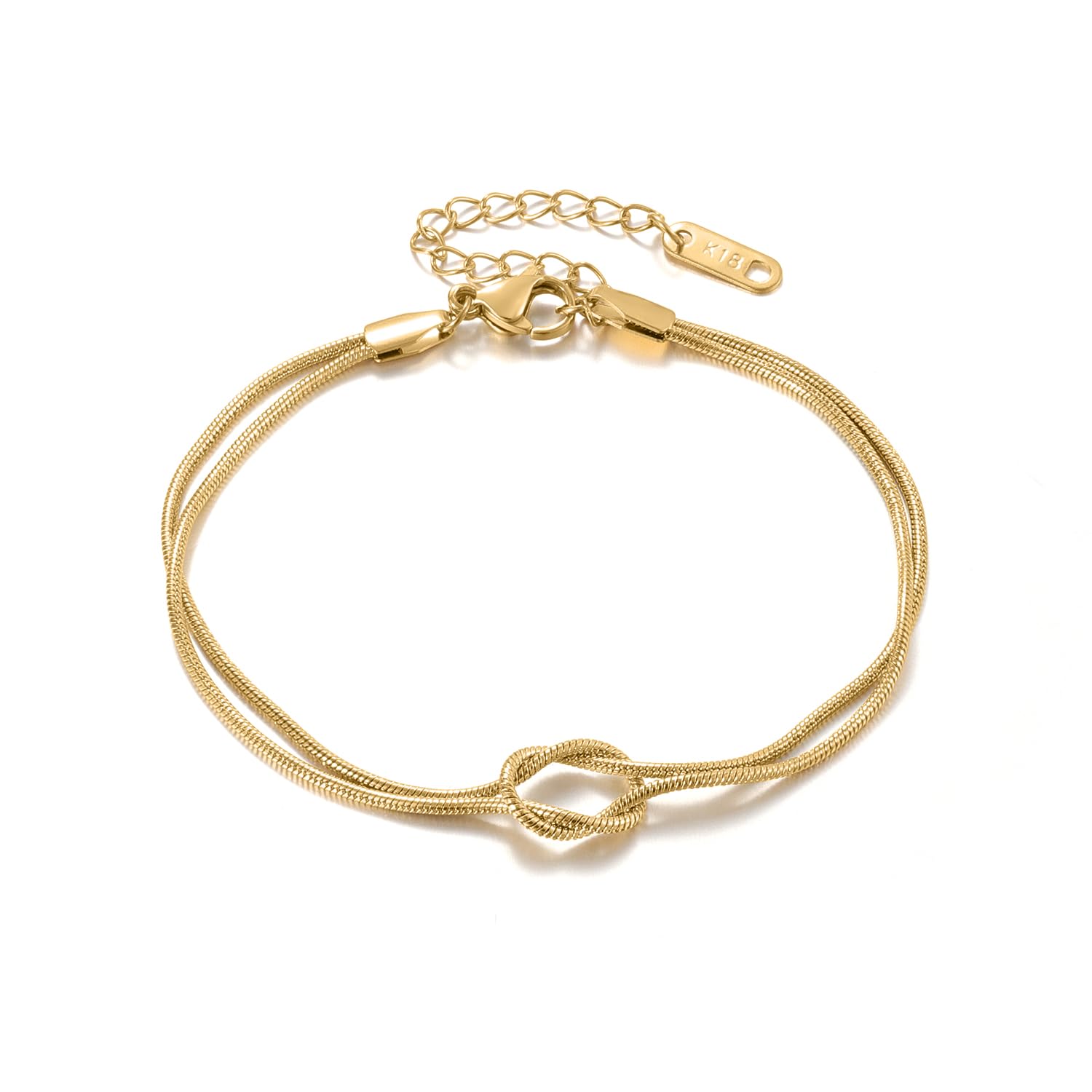 Qitian Gold Bracelets 18K Gold Plated Love Knot Bracelet Snake Chain Infinity Bracelet Adjustable Gold Jewelry Gifts for Women. (Gold-Snake Bracelet), 24cm