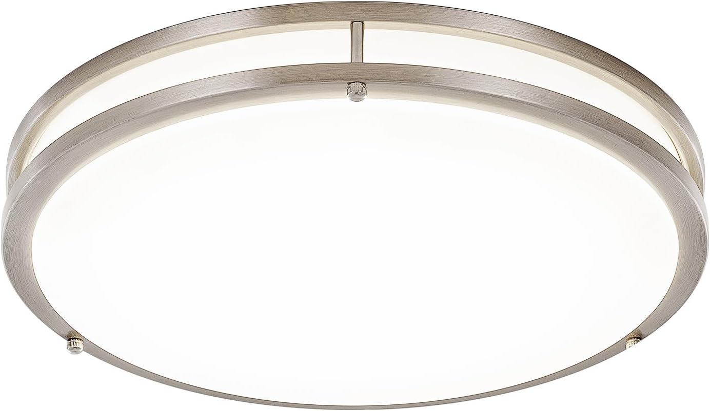 DLLT Flush Mount LED Ceiling Light: 16 Inch 5CCT (3000K-6000K) & Dimmable Ceiling Light Fixtures for Bedroom Hallway - 36W Modern Brushed Nickel Super Bright Kitchen Lighting Fixtures Ceiling 1Pack-16inch Nickel