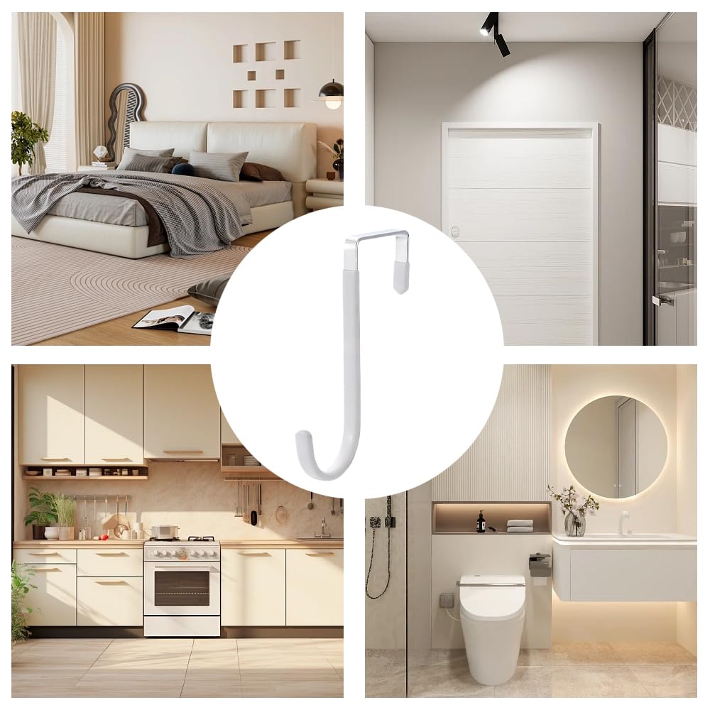 5 Pezzi Gancio per porta, Attaccapanni da Porta Senza Foratura,Appendiabiti Porta,per Camera da Letto Bagno Cucina Ufficio(Contiene uno strato di gomma bianca)