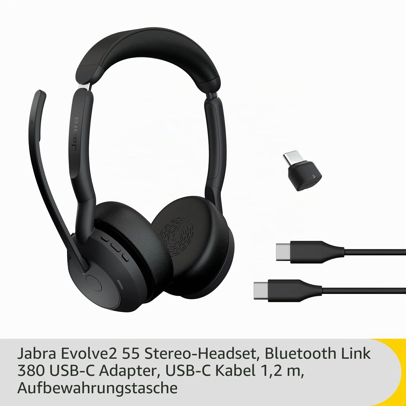 Jabra Evolve2 55 – kabelloses Stereo-Headset mit Ladestation Air Comfort, ANC und Geräuschunterdrückung, MS Teams Zertifiziert, kompatibel mit Anderen Plattformen – Schwarz (Generalüberholt)