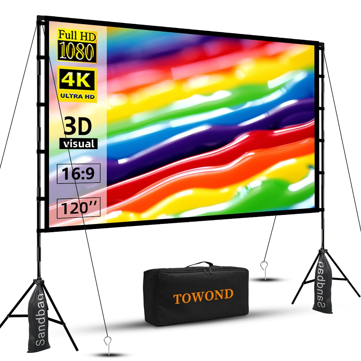 Photo 1 of 120 Inch Projector Screen with Stand for TOWOND Outdoor 4K Backyard Movies