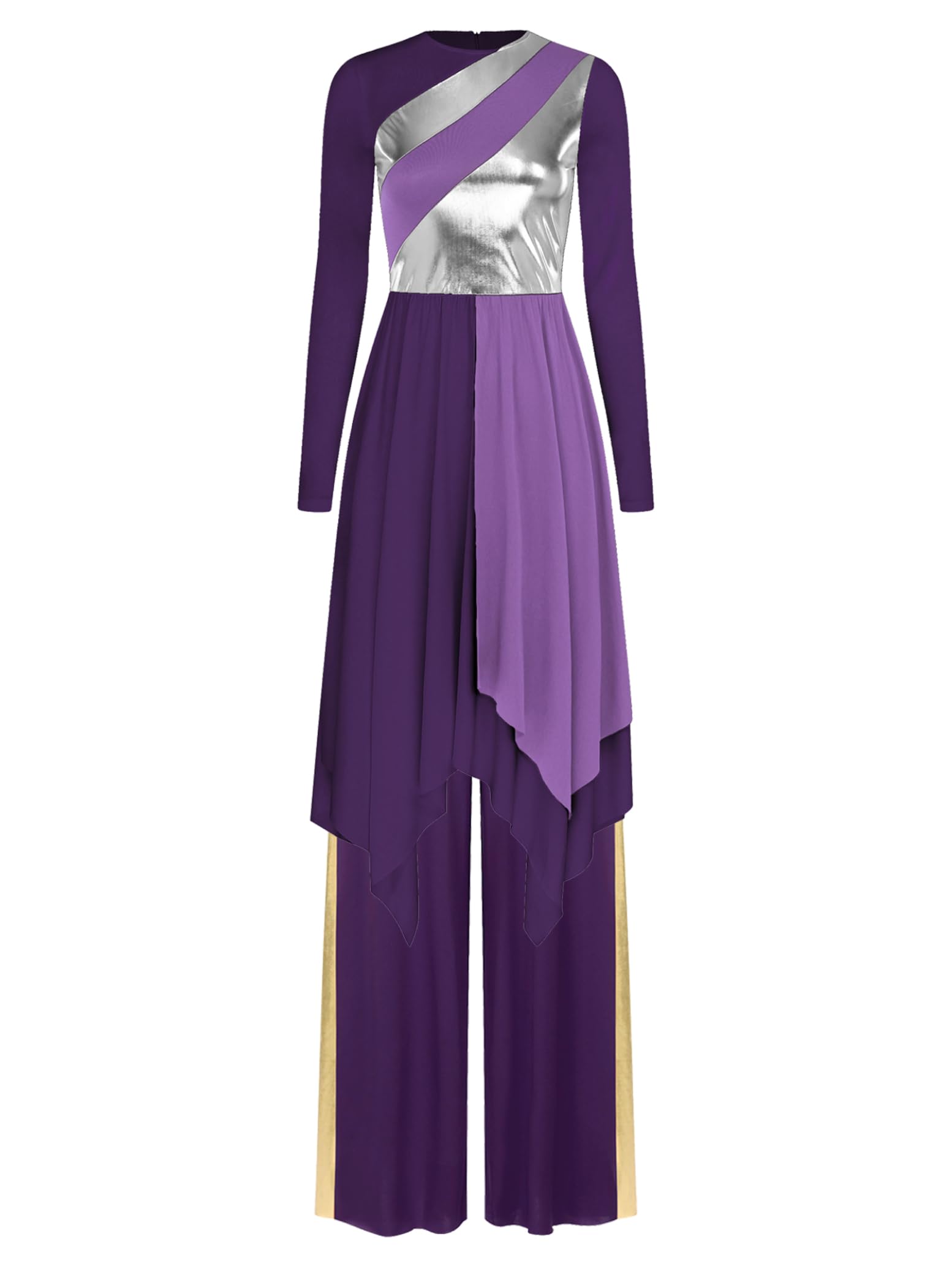 Mujer Ensemble Baile Litúrgico Asimétrico Vestido Con Pantalones Pierna Ancha Traje De Danza Lírica