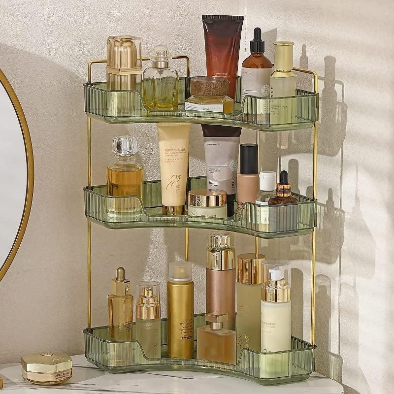 Organizador de Maquillaje, Organizador de Cosméticos, Organizador Perfume, Organizador de Bandeja de Cosméticos de Alta Capacidad para Baño (3 Capas, Verde)