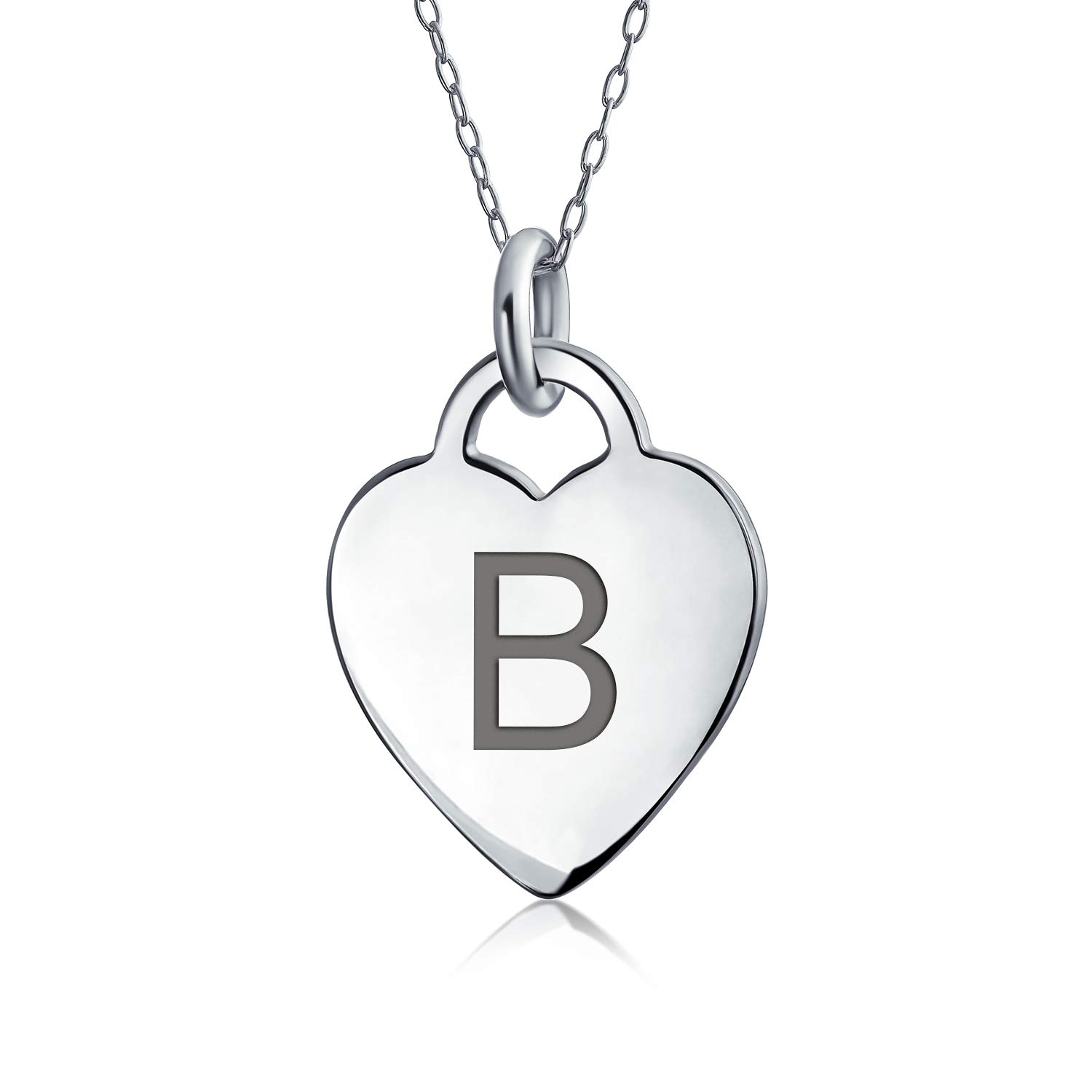 Bling JewelryTiny Minimalist ABC Medium Size Heart Shape Script Or Block Letter Alphabet A-Z Initial Pendant Necklace For Teen For Women .925 Sterling Silver