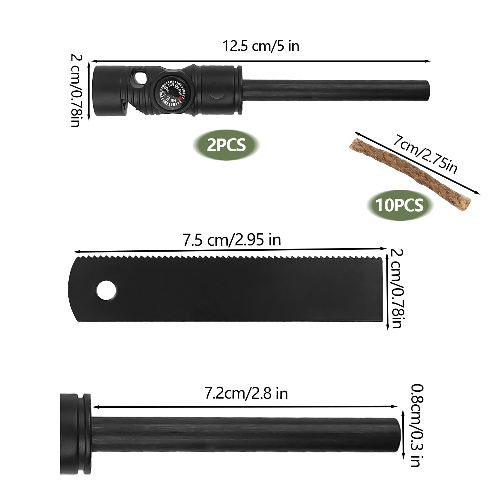 Set di 2 Pietra Focaia di Sopravvivenza, Acciarino di Fuoco Sopravvivenza, Selce per Fuoco, con Paracord di qualità Oltre, Raschietto per Campeggio Trekking Escursioni
